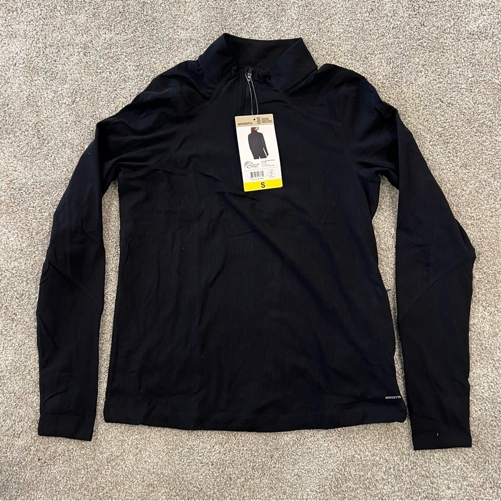 Mondetta NWT Active Ribbed 1/2 Zip Top Long Sleeve Women Sz Small Black 1874267,